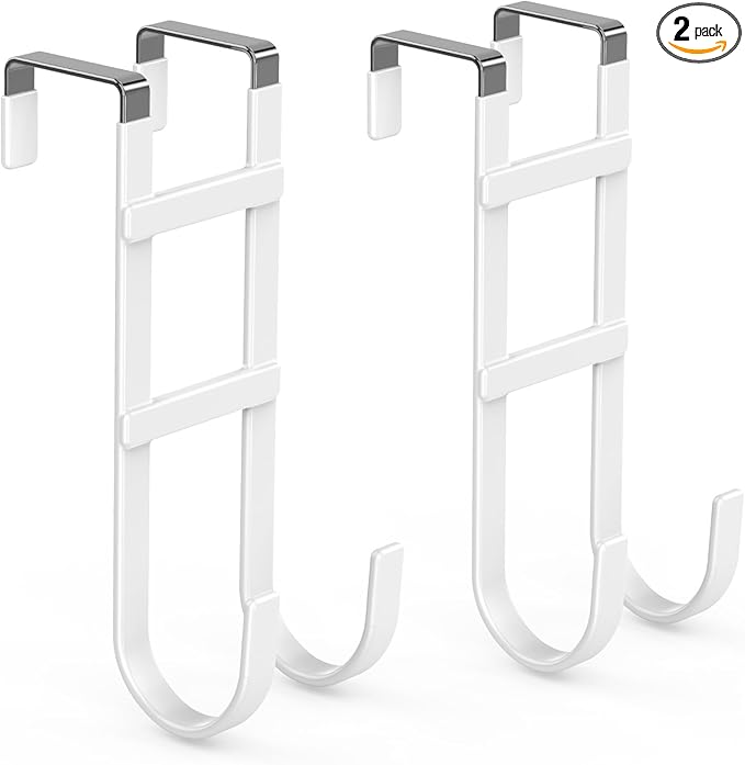 FYY Over The Door Hooks - 2 Pack Heavy Duty Dual-Hook Organizer Hanger with Non-Slip Rubber for Towels, Clothes, Hats & Bags Use in Bathroom, Bedroom, Kitchen - Fits Interior Doors Up to 1.6" White