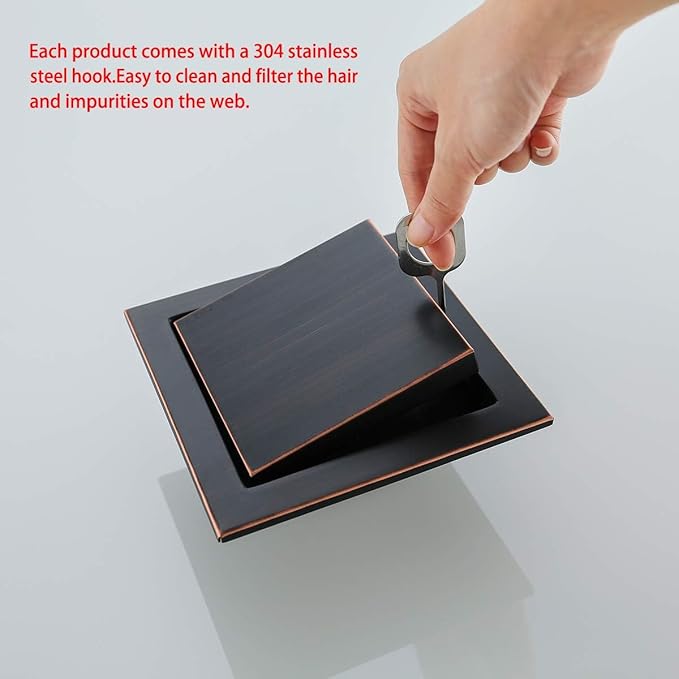 RANDOM Oil Rubbed Bronze Shower Drain Square with Removable Tile Insert Shower Drain Cover and Hair Strainer SUS 304 Stainless Steel 6 inch Shower Floor Drain