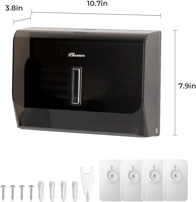 Paper Towel Dispenser Adhesive Wall Mounted,200+ Multifold Trifold c-Fold Hand Paper Towel Dispenser for Bathroom 10.8" L x 3.5" W x 8" H
