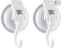 Heavy Duty Shower Suction Cup Hooks - Glass and Bathroom Robe Hangers, Reusable, No Hole Punch - White, 2 Pack
