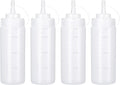 Condiment Squeeze Bottles Ketchup Dispenser, 4 Pack 12oz Squeeze Bottles for Liquids, Plastic Sauce Bottle with Cap Lid, Squirt Bottles for Sauces Liquids BBQ Dressing Pancake Art