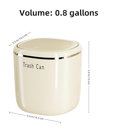 0.8 Gallon Desktop Mini Trash Can with Push-Open Lid, Small Waste Baskets Includes 50 Free Bags, Small Eco-Friendly PP Waste Bin for Office Desk, Bedroom, Bathroom Tiny Garbage Can (White)