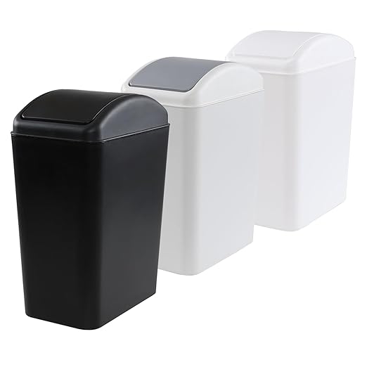 3-Pack 4.5 Gallon Plastic Trash Can with Swing Lid, Swing-Top Waste Can, Black