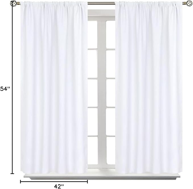 BGment White Curtains 54 Inches Length for Short Window - Rod Pocket Thermal Insulated Window Treatment Curtains for Kitchen Bedroom, 2 Panels, Pure White, 42 x 54 Inch
