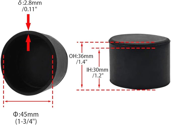 Flyshop 4 Pieces 45mm Rubber Chair Leg Caps Round, Protective Caps for Chair Legs, Floor Protectors, [Non-Slip & Noise Reduction], Durable Chair Socks, Black Furniture Feet Gliders