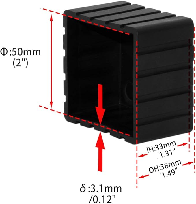 Flyshop Anti-Skid Non-Marking Synthetic Rubber Patio Chair Table Leg Caps Square Furniture Covers 20pcs, Black, 50 mm x 50 mm, 2" x 2"