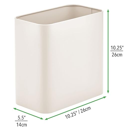 mDesign Small Metal 2.4 Gallon Trash Can Wastebasket Garbage Bin for Bathroom - Mini Slim Rubbish Waste Bin Trashcans for Master or Guest Bath, Bedroom, Garage, Laundry Room, or Playroom, Cream