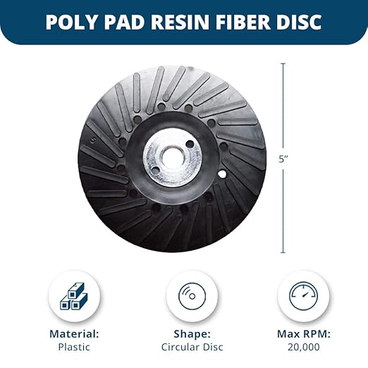 Benchmark Abrasives 5 Inch Sanding Disc Backing Pads, Resin Fiber Disc Polishing Pad for Grinding, Sanding, Stripping on Wood, Metal, 7/8" Arbor - Angle Grinder Attachments - Grinder Sanding Pad