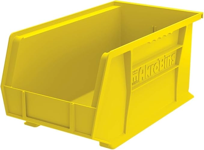 Akro-Mils 30240 AkroBins Plastic Storage Bins, Space-Saving Stackable Bins for Garage, Pantry, Craft Organization, 15" x 8" x 7", Yellow, 12-Pack