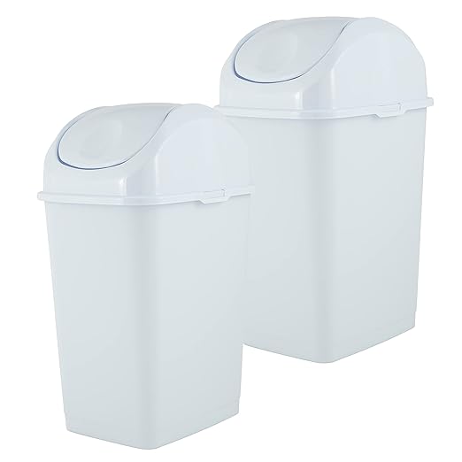 Superio Medium Trash Can with Lid 4.5 Gallon Plastic Swing Top Garbage Can Slim Waste Bin for Under Sink/Cabinet, Laundry Room, Kitchen, Office, Bedroom, Bathroom, College Dorm, 18 Qt, White, 2