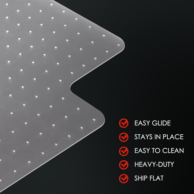 Kuyal Office Chair Mat for Carpet, 45x53 Clear Heavy Duty Computer Chair Mat with Lip, Under Desk Protector Carpeted Floors Mat, Easy Chair Movement,Ship Flat