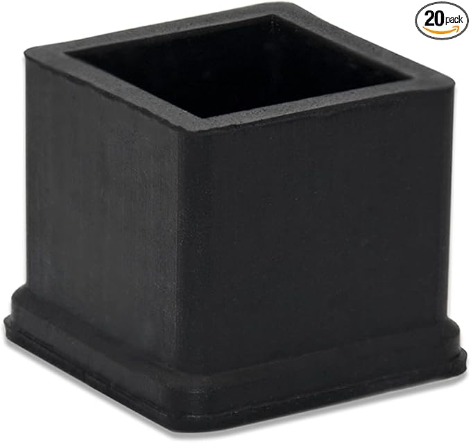 Flyshop Heavy Duty Non-Slip Rubber Leg Tips Floor Protectors Square Chair Leg Caps 25mm x 25mm (1" x 1") 20pcs Black