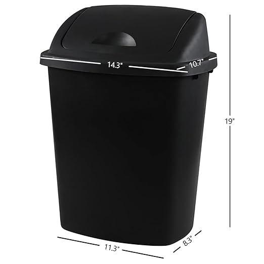 25 Liter Plastic Swing-Top Trash Can, 4-Pack Swing Lid Waste Can, Black