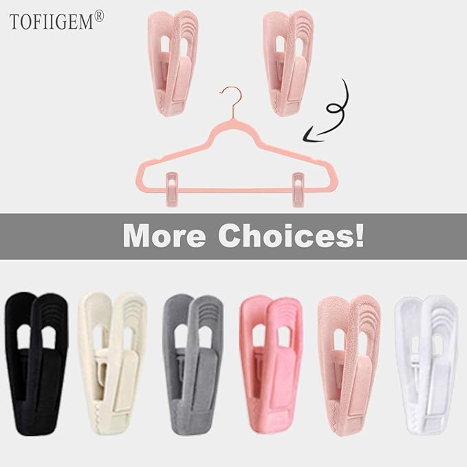 Light Pink Velvet Hangers Clips 20 PCS, Non-Slip Velvet Clip for Pant Skirt Velvet Hangers, Strong Flocking Hangers Clips
