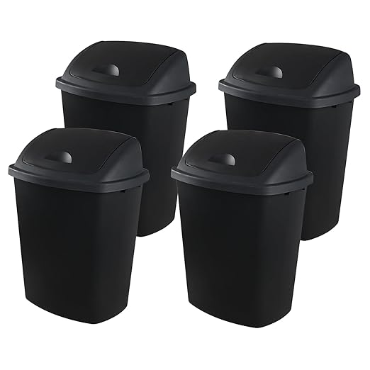 18 Gallon Plastic Garbage Bin with Swing Lid, Set of 4 Large Trash Can, Black