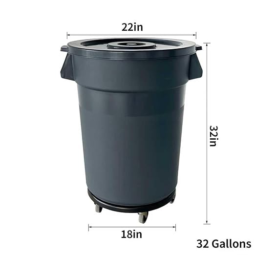32 Gallon Outdoor Trash Can, Outdoor Trash Can with Lid and Removable Wheels, Rolling Garbage Can, Commercial Garbage Can Suitable for Restaurants, Backyards, and Garages. (2-Pack, 32 Gallon)