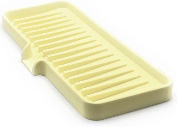 Happitasa Silicone Soap Dish Tray and Sponge Holder with Drain Chute | Bathroom and Kitchen Sink Organizer Caddy (Pale Yellow, 9"x3.5", 5.6 Ounces)