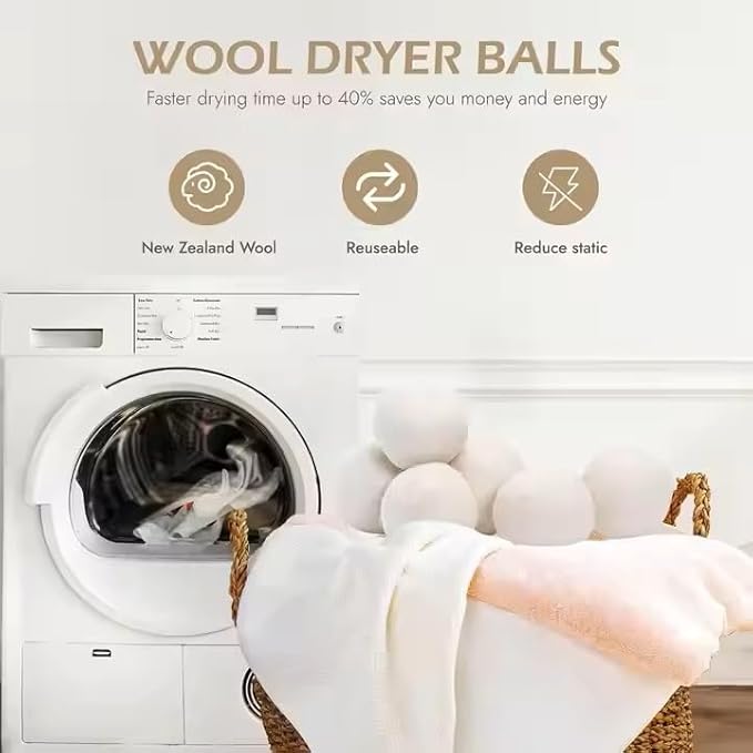 Organic Wool Dryer Balls: Eco-Friendly & Chemical-Free | Our Anti-Entanglement Reusable Balls Eliminate Wrinkle Static | 6-Pack XL Dryer Balls for Laundry is Made with New Zealand Wool (MER-White)
