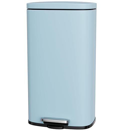 AthLike Trash Can, Stainless Steel Kitchen Garbage Can, Step Waste Bin with Hinged Lid and Removable Inner Bucket, Soft-Close, Dustbin for Bathroom Bedroom Living Room Home (Tide Pool Blue, 8 Gal)