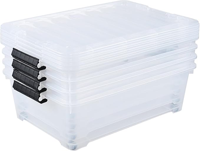 20 Quart Under Bed Plastic Storage Bins, 4-Pack Clear Under Bed Storage Box with Wheels