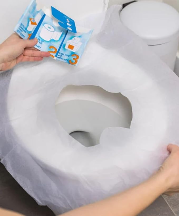 The Restroom Kit (60 pk) – Mini Toilet Paper & Travel Hygiene Kit | to Go Toilet Paper, Seat Cover, Wipes & More | Compact Personal Sanitary Solution for Public Restrooms & Travele.