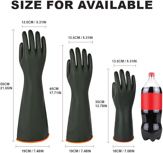 Heavy Latex Chemical Resistant Gloves - Reusable Long Rubber Dishwashing Gloves with Forearm Protection for Men - Waterproof, Industrial Safety Gear, Acid & Alkali Resistant, Oil-Proof，22“XL,1 Pair