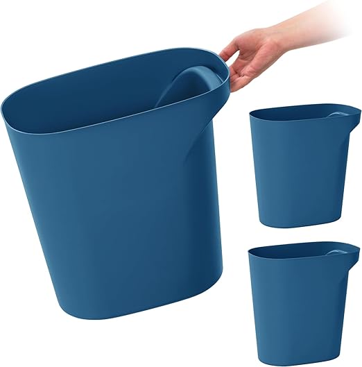 IRIS USA Small Trash Can Wastebasket with Handle, 6 Gallon / 24 Quart, 3-Pack, for Bathroom, Office, Bedroom, Under Sink, Kitchen, Garbage - Eco Friendly Navy
