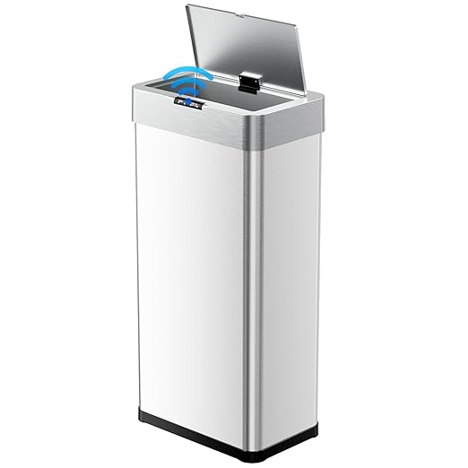 TLSUNNY 16 Gallon Motion Sensor Trash Can,Touchless Automatic Garbage Can,Brushed Stainless Steel Smart Bin,with Bag Holder,Soft Close Lid,for Kitchen,Office,RV,Bedroom,Living Room (Silver, 60L)