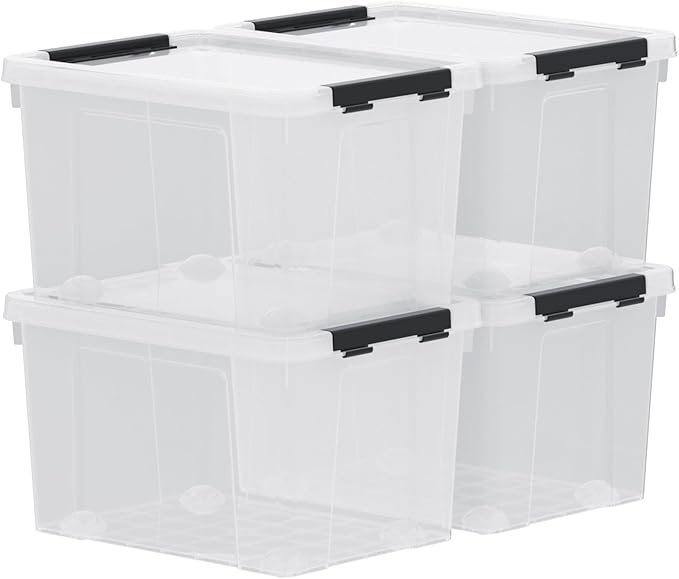 4-Pack 50 Quart Large Clear Storage Box, Plastic Storage Latch Bin