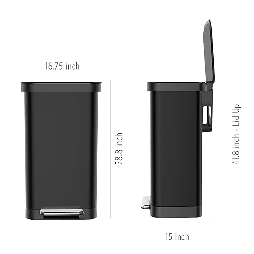 Glad Stainless Steel Step Trash Can, Series 2 with Clorox Protection - Large Black Kitchen Garbage Bin with Soft Close Lid, Foot Pedal and Waste Bag Roll Holder, 20 Gallon