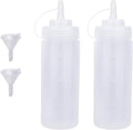 Squeeze Bottles for Sauces 2 Pack, Ketchup Bottle 12 Ounce Plastic Dressing Squirt Bottle with Cap Lids and Funnel, Condiment Bottles for Liquids BBQ Dressing Pancake Art Dispenser