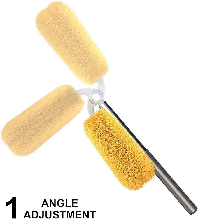 Long Handle Duster with 2 Replacement Heads, Washable Cleaning Duster Kit with Laundry Mesh Bag, Cobweb Duster, Extendable Dusting Tool for Home and Office