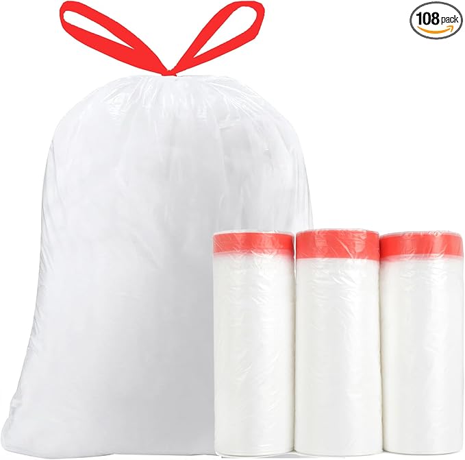 Trash Bags 17-18 Gallon Drawstring Garbage 26x33 inches Heavy Duty Plastic Garbage Bags for Household Kitchen Bedroom Bathroom Living room Office Restaurant Thickened Stretchy (108 Count)