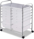 GOFLAME 12-Drawer Rolling Storage Cart, Multipurpose Organizer Cart with 2 Sizes Plastic Drawers, Mobile Utility Cart with Lockable Casters for School, Home Office, Beauty Salon, Clear