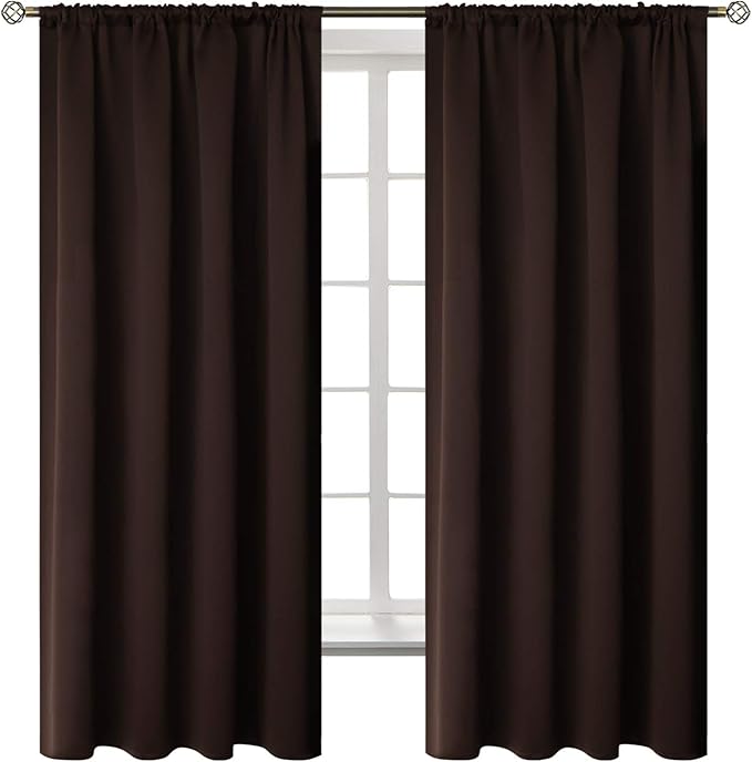 BGment Brown Blackout Curtains for Bedroom 63 Inch Length - Rod Pocket Thermal Insulated Room Darkening Drapes for Living Room Office, 52 x 63 Inch, 2 Panels, Brown