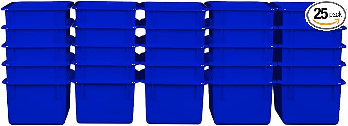 Wood Designs Cubby Storage Bin, Heavy Duty Plastic Containers for Kids Blue Cubby Tray Set of 25