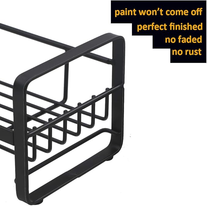 Sponge Holder with Drain Pan - Kitchen Sink Organizer - Sink Caddy Holder - Sink Tray - Soap Holder - Stainless Steel (Black)