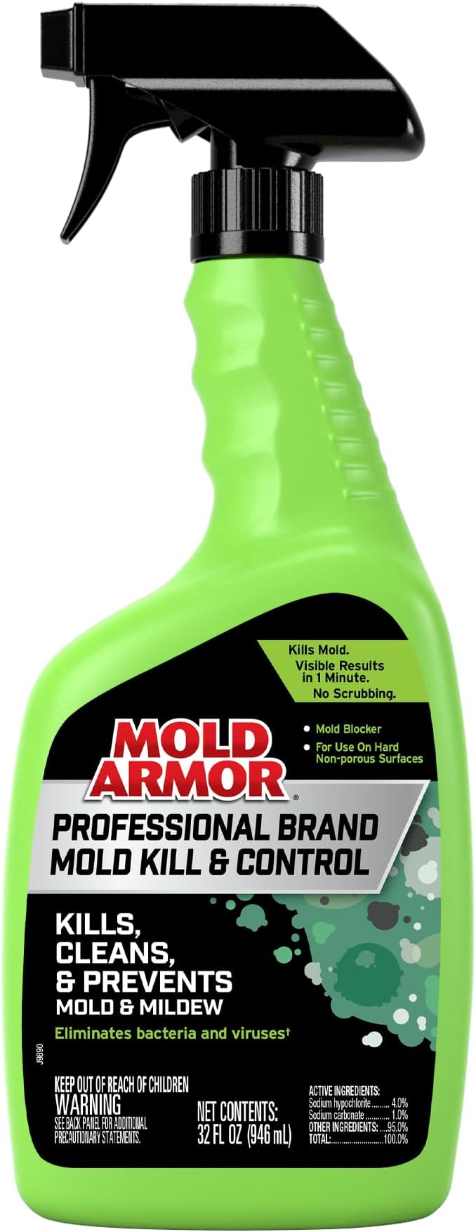Mold Armor Professional Brand Mold Kill & Control Spray, 32 oz., Hard Surface Mold and Mildew Remover, Visible Results in Minutes, Eliminates Bacteria and Viruses