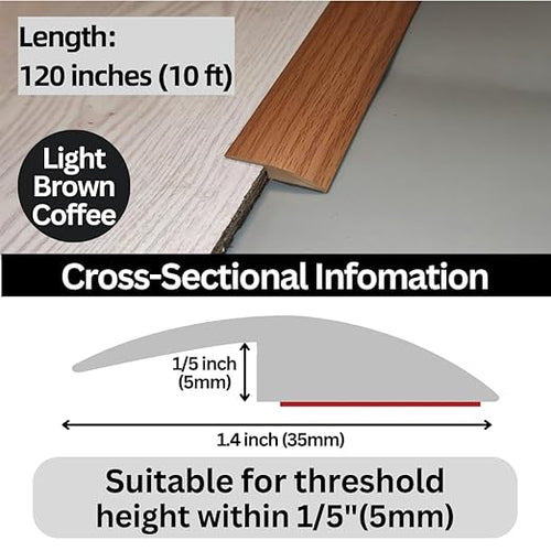 1/5 inch Height Floor Transition Strip, Self Adhesive Carpet Wood Tile Vinyl Flooring Laminate Transition Cover Edge Trim Gap Doorway Threshold for Uneven Floors (120 inches, Light Brown Coffee)