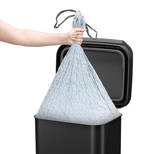 Glad Stainless Steel Step Trash Can, Series 2 with Clorox Protection - Large Black Kitchen Garbage Bin with Soft Close Lid, Foot Pedal and Waste Bag Roll Holder, 20 Gallon