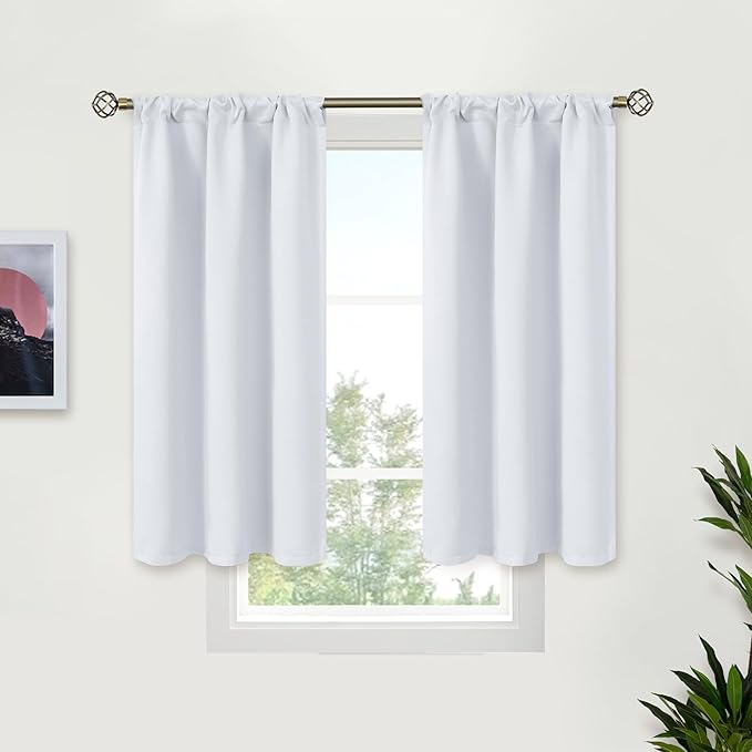 BGment Room Darkening Curtains 45 Inches Length - Rod Pocket Short Window Drapes Thermal Insulated for Bedroom Kitchen Cafe, Greyish White, 34 x 45 Inch, 2 Panels