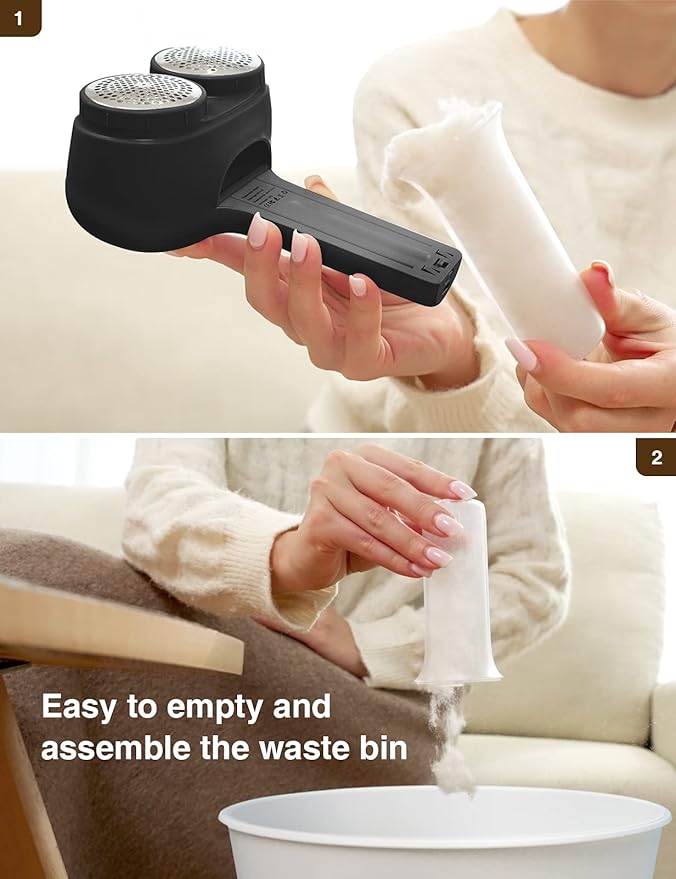 VASSON Fabric Shaver, Electric Lint Remover, Rechargeable Lint Shaver, Sweater Shavers to Remove Pilling, Large Fuzz Remover for Clothes Couch Furniture (Black)