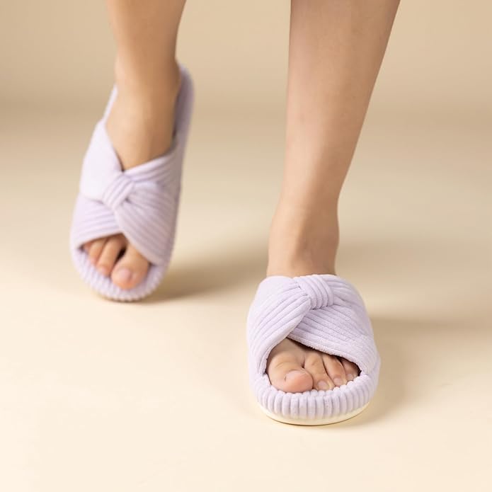 Chantomoo Slippers for Women Memory Foam House Bedroom Corduroy Bow Crossbands Slide Slipper Shoes Comfy Trendy Gift Slippers