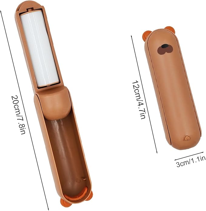 Travel Lint Roller Mini, Cute Bear Resuable Lint Rollers for Pet Hair Extra Sticky, Washable Cat Dog Hair Remover for Cloth, Car, Furniture
