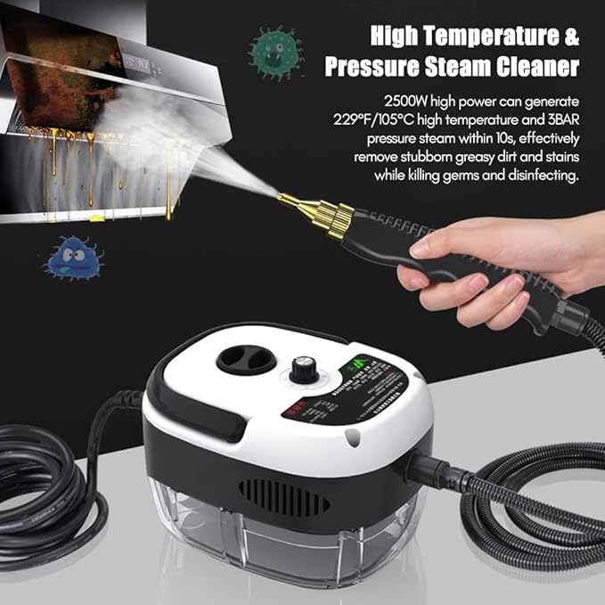 Decdeal Steam Cleaner - 2500W High Temperature Pressurized Handheld Steam Cleaning Machine with Brush Heads and Gloves, for Car Floors Kitchen Furniture Bathroom Windows