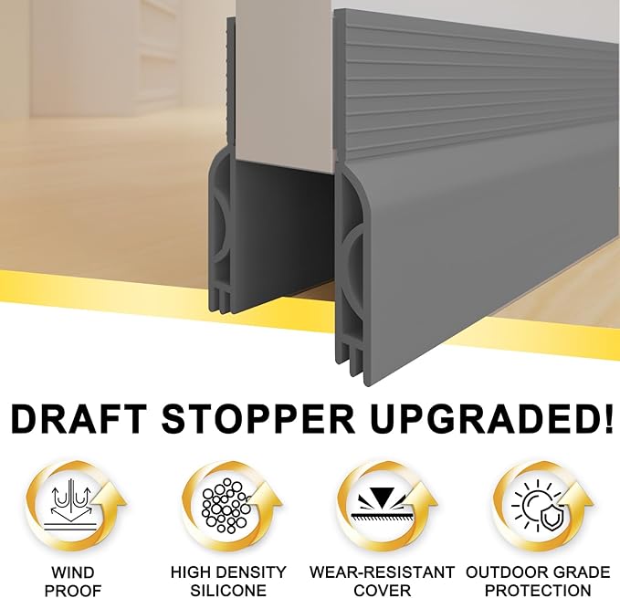 Door Draft Stopper,Door Sweep for Bottom,Weather Stripping Doors Seal Draft Guard Blocker Noise Cold Air Insulation Soundproofing for Exterior Interior Home Improvement(Grey, 39")