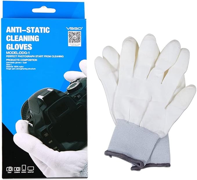 VSGO Professional Camera Cleaning Gloves Anti-Static for Camera and Sensor Cleaning, Compatible with Precision Instruments, White (DDG-1)