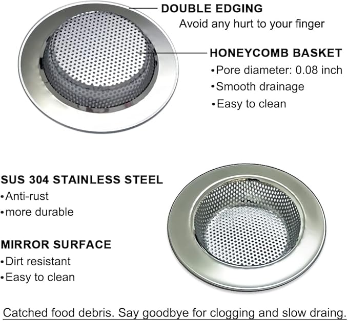 4-Piece Kitchen Sink Strainers - 4.5 Inch Stainless Steel Sink Drain Filter with Food Scraps Catcher