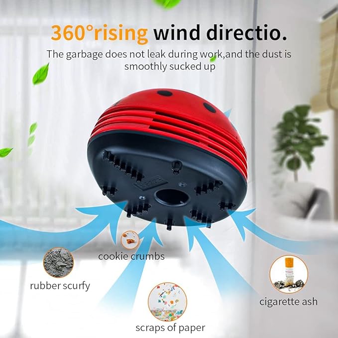 E ECSEM Cute Portable Cartoon Mini Desktop Vacuum Cleaner Table Dust Crumb Sweeper(Red#002)