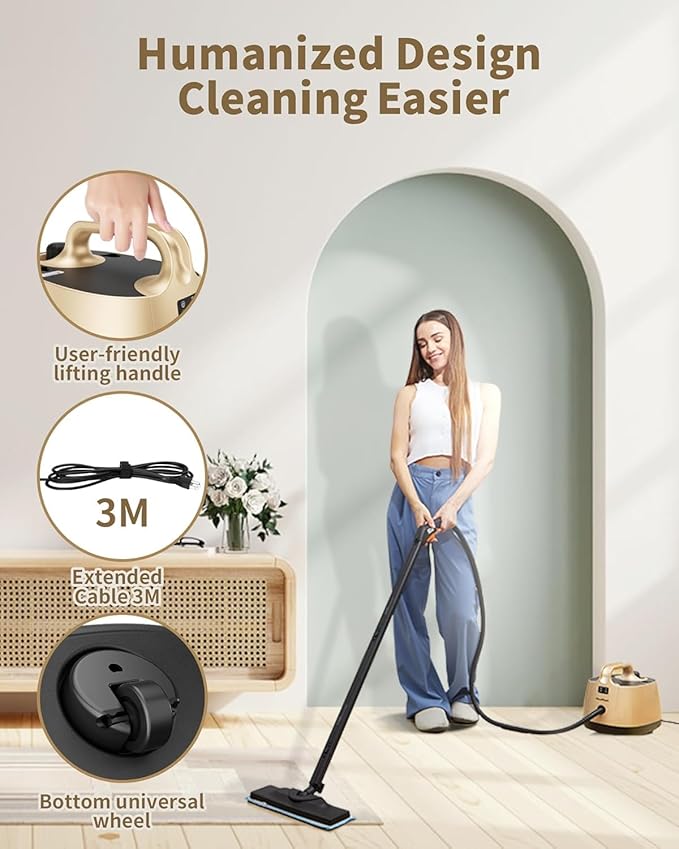 Steam Cleaner for Carpet, 293°F 58 PSI Powerful Multipurpose Steam Mop for Home Use, 50Oz Capacity, Heavy Duty Steamer for home, Handheld Steamers, Floors, Cars, Tiles, Crack Cleaning, Titanium
